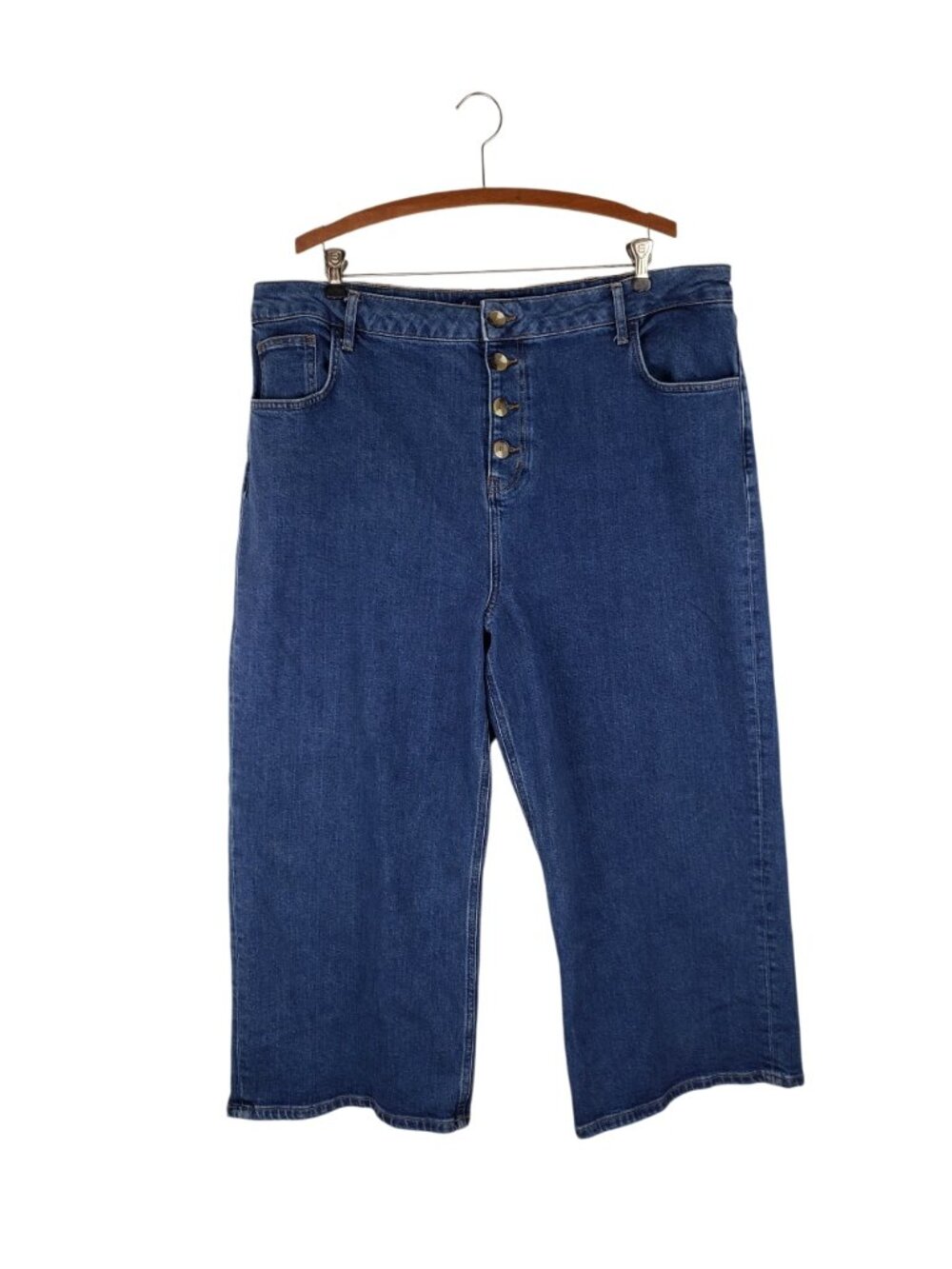 Boden Button-Fly Wide Leg Jeans Blue Denim Cropped High Rise US Womens 20/22